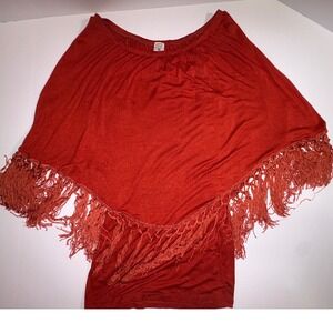 R Rouge Red Fringe Poncho Tunic Top Women S/CH